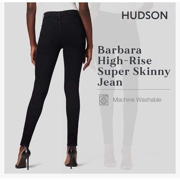 Hudson Black Skinny High Waist Stretch Jeans Black Barbara Size 10 - Picture 2 of 4